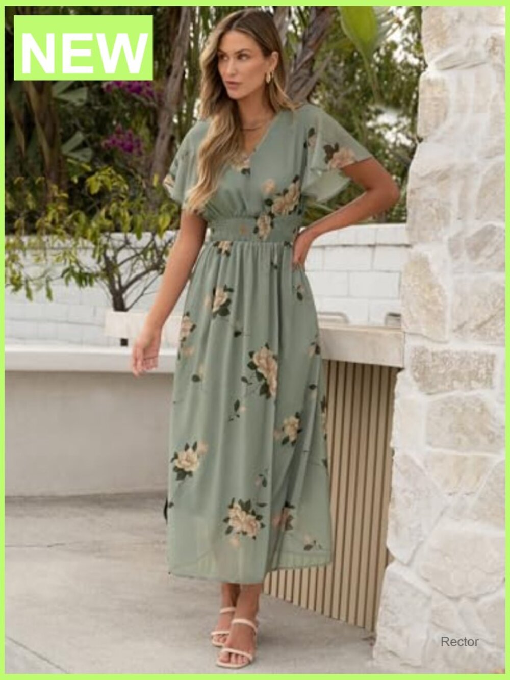Womens Floral Maxi Dress V Neck Short Sleeve Casual Beach Wedding Guest Long - Picture 3 of 7